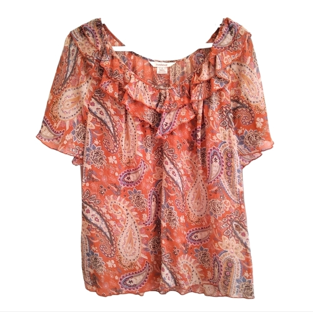 Sundance Paisley Ruffled Silk Top